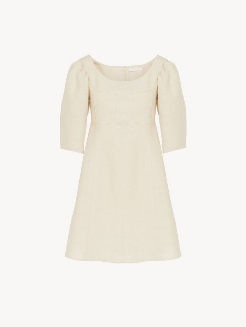 Chloe Boots-neck Mini Kleid Weiß | CHE-SR13836