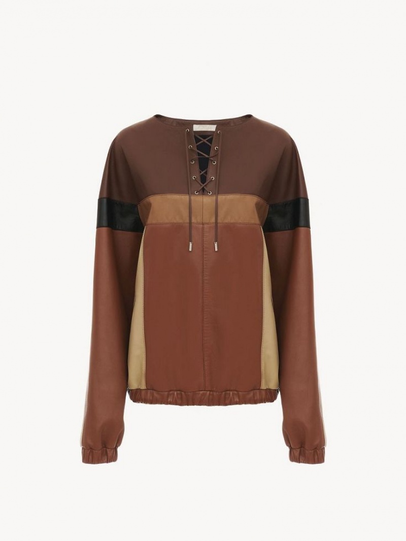 Chloe Loose Collarless Top Leather Mehrfarbig Braun | CHE-SR14111