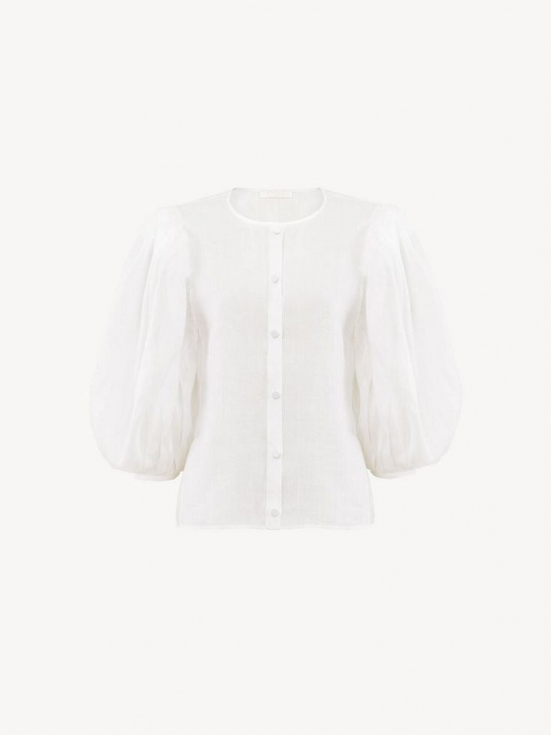 Chloe Puff-sleeve Bluse Weiß | CHE-SR13879