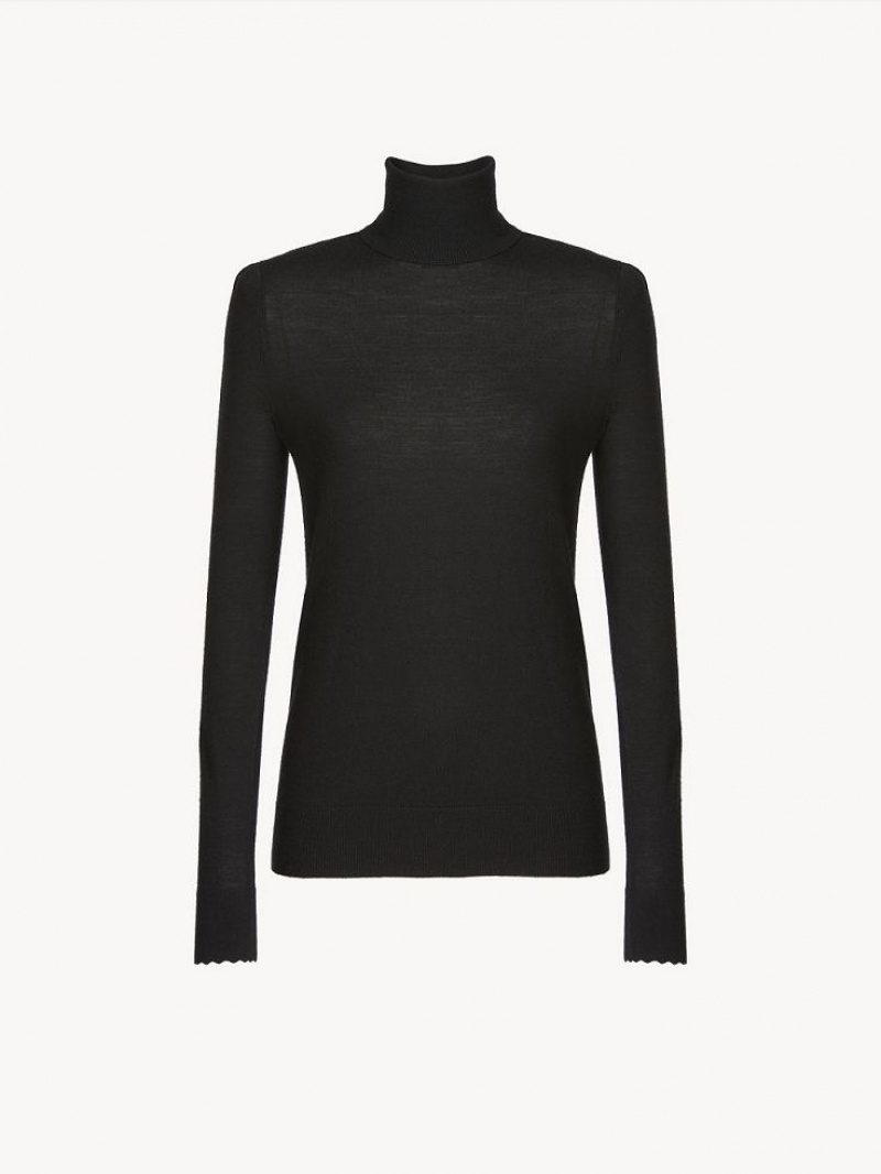 Chloe Scalloped High-neck Strickwaren Schwarz | CHE-SR13918